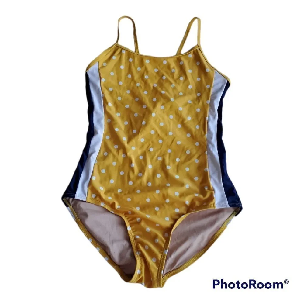 Old Navy Yellow/Navy Dot Swimsuit Girls XL